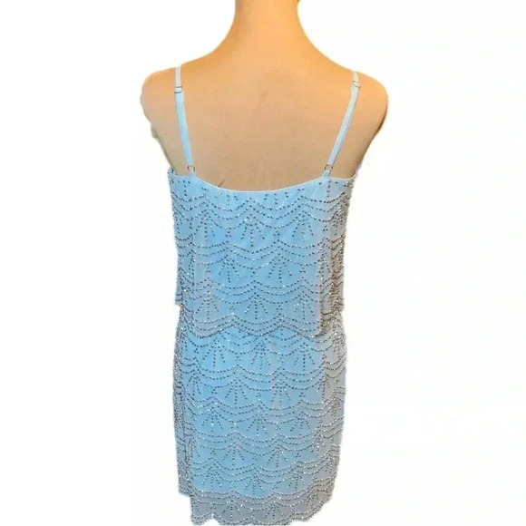 Xscape Rhinestone Beaded Tiered Formal Mini Dress Light Aqua Prom Homecoming 2 - Picture 8 of 16